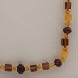 Vintage Czech necklace topaz pentagon nugget satin atlas glass beads