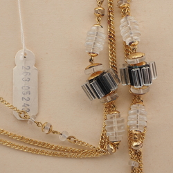Vintage Czech gold chain necklace clear black rondelle cluster glass beads 