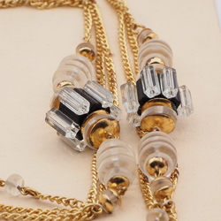 Vintage Czech gold chain necklace clear black rondelle cluster glass beads 