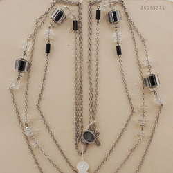 Vintage Czech silver chain necklace clear black rondelle cluster glass beads 