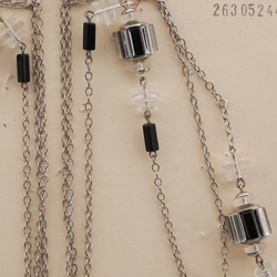 Vintage Czech silver chain necklace clear black rondelle cluster glass beads 