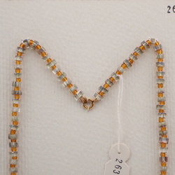 Vintage Czech necklace topaz pentagon bugle AB rondelle glass beads 