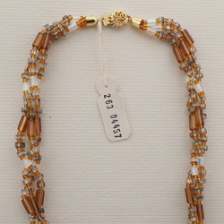 Vintage Czech 3 strand necklace topaz AB pentagon bugle glass beads 