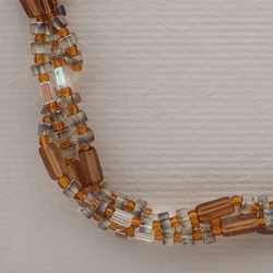 Vintage Czech 3 strand necklace topaz AB pentagon bugle glass beads 