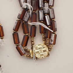 Vintage Czech 3 strand necklace topaz part silvered clear rondelle glass beads 