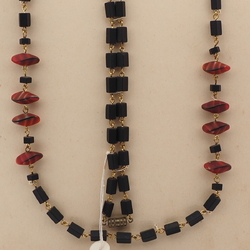 Vintage Czech link necklace matte black marble nugget glass beads 