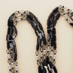 Vintage Czech 3 strand necklace black part silvered bugle frost glass beads 