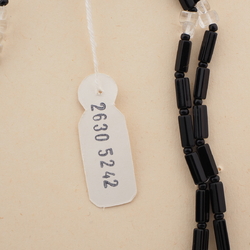 Long vintage Czech necklace black pentagon bugle clear rectangle glass beads 