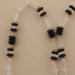 Vintage Czech necklace clear pentagon bugle clear black rondelle glass beads 
