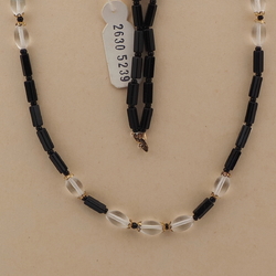 Vintage Czech necklace black pentagon bugle clear oval glass beads 