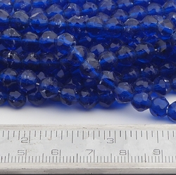 Hank (286) Vintage 1920s Czech faceted sapphire blue glass beads 7mm 