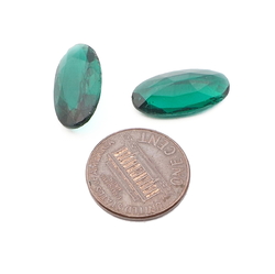Lot (2) Vintage Czech green oval glass rhinestones 19x10mm