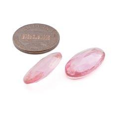 Lot (2) Vintage Czech pale pink oval glass rhinestones 19x10mm