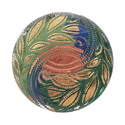 Czech vintage reverse painted 14k gold gilt flower glass button 27mm