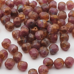 Lot (85) Czech bicolor window cut oval faceted crackle glass beads 10mm