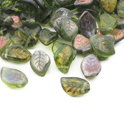 Lot (150) Czech lustre green leaf pendant glass beads 14mm