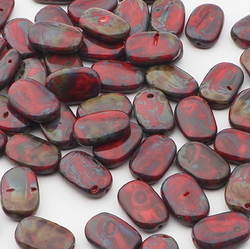 Lot (58) Czech marbled flat oval glass beads 18mm