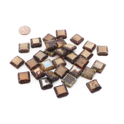 Lot (31) Czech marbled square table cut Picasso glass beads 17mm