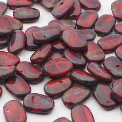 Lot (56) Czech marbled flat oval glass beads 18mm