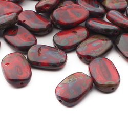 Lot (56) Czech marbled flat oval glass beads 18mm