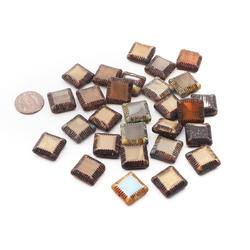 Lot (28) Czech marble square table cut Picasso glass beads 17mm