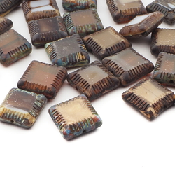 Lot (31) Czech marble square table cut Picasso glass beads 17mm