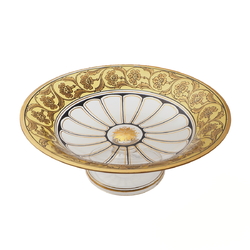 Antique Bohemian gold gilt floral bicolor glass pedestal fruit bowl