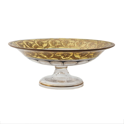 Antique Bohemian gold gilt floral bicolor glass pedestal fruit bowl