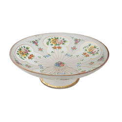 Antique Bohemian hand painted floral crystal glass pedestal fruit bowl