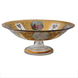 Antique Bohemian hand painted gold gilt crystal glass fruit bowl stand