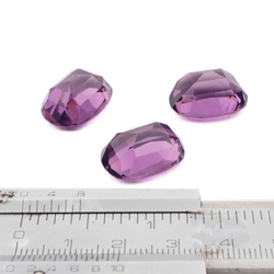 Lot (3) Czech vintage rectangle faceted violet purple glass rhinestones 18x13mm