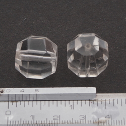 Lot (2) large Czech Deco vintage octagon faceted clear glass beads 16mm