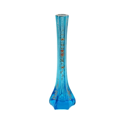 Antique Bohemian hand painted floral blue glass flower bud vase