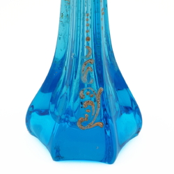 Antique Bohemian hand painted floral blue glass flower bud vase