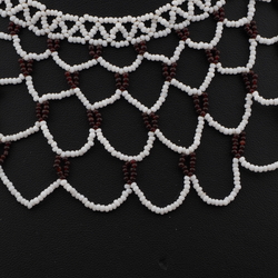 Vintage Czech collar tie back necklace white black glass seed beads