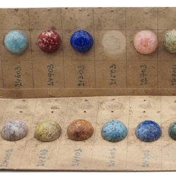 Sample cards (17) Czech vintage matrix opaline glass cabochons 15mm