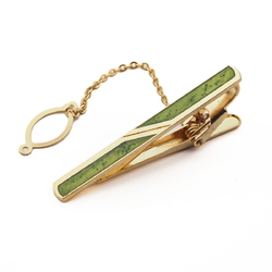 Vintage gold tone metal marble glass inlay tie bar clasp clip