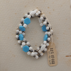 Vintage Czech 3 strand elastic bracelet blue white hematite glass beads