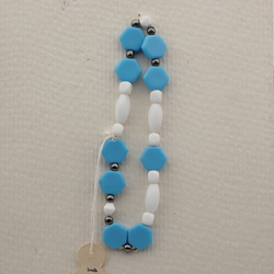 Vintage Czech elastic bracelet blue white hematite glass beads