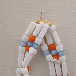 Vintage Czech 3 strand elastic bracelet blue white orange glass beads