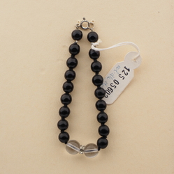 Vintage Czech bracelet black clear round glass beads