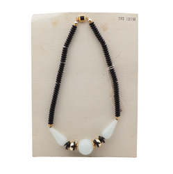 Vintage Czech necklace black rondelle opaline white chunky glass beads