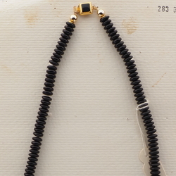 Vintage Czech necklace black rondelle opaline white chunky glass beads
