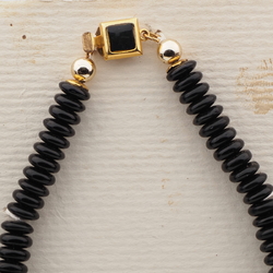 Vintage Czech necklace black rondelle opaline white chunky glass beads