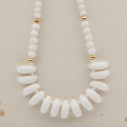 Vintage Czech necklace white round tribal style tooth glass beads