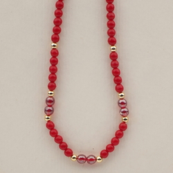Vintage Czech necklace red round lustre glass beads