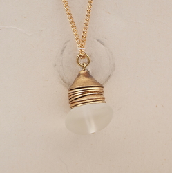 Vintage Czech gold chain necklace frost rondelle pendant glass bead