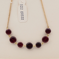 Vintage Czech gold chain necklace black disc glass beads 16"