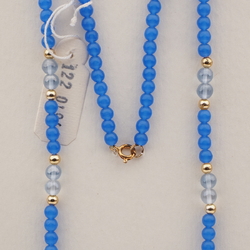 Vintage Czech necklace opaline lustre blue glass beads 23"