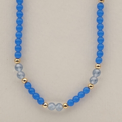 Vintage Czech necklace opaline lustre blue glass beads 23"